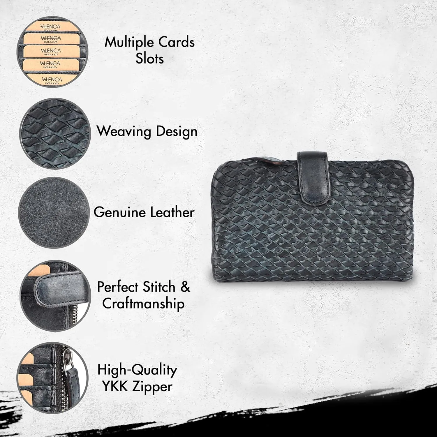Genuine Leather Wallets for Women, Small Wallet for Ladies Zipper Coin Purse Credit Card Holder with Strap (VL-163-GREY)