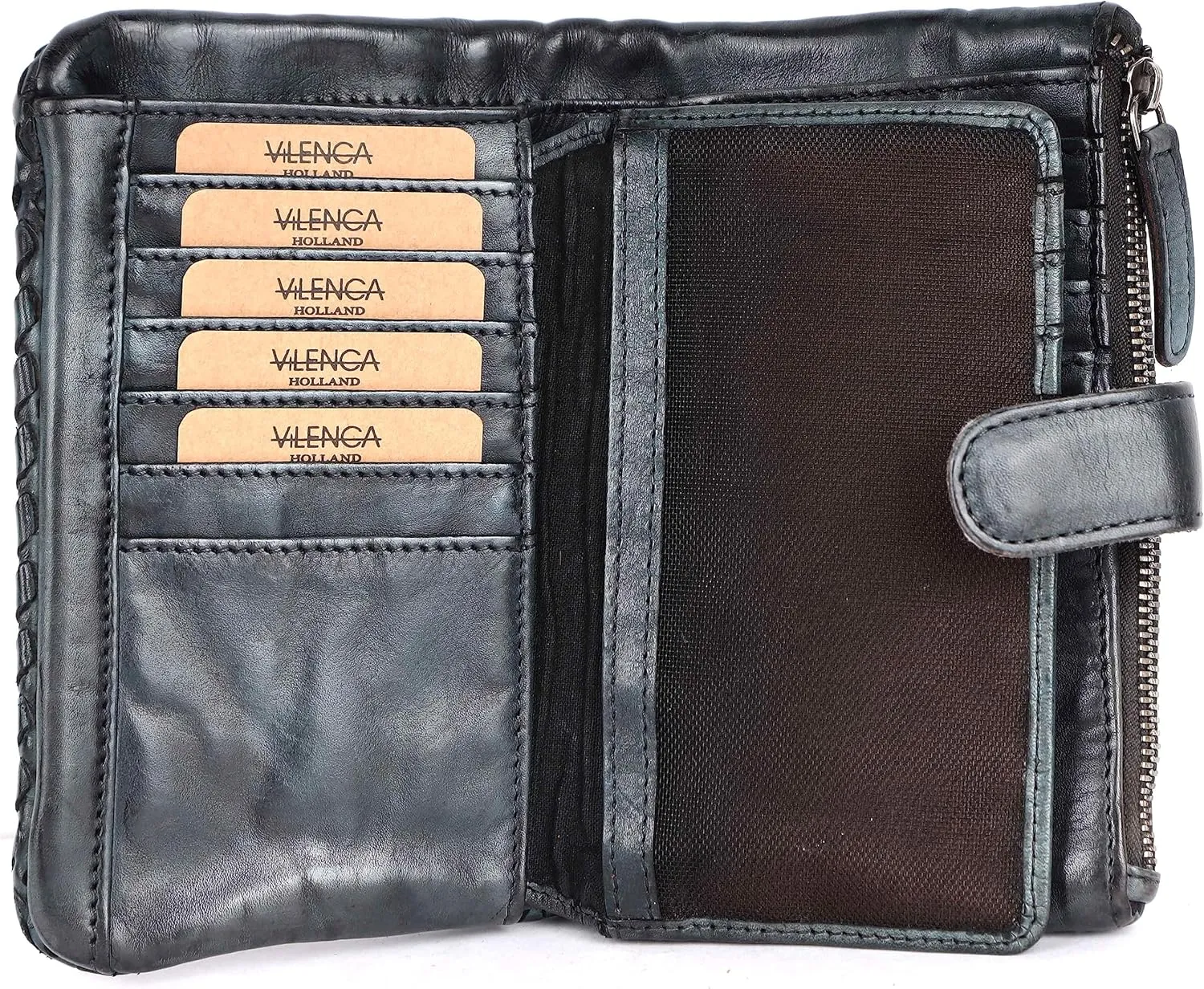 Genuine Leather Wallets for Women, Small Wallet for Ladies Zipper Coin Purse Credit Card Holder with Strap (VL-163-GREY)