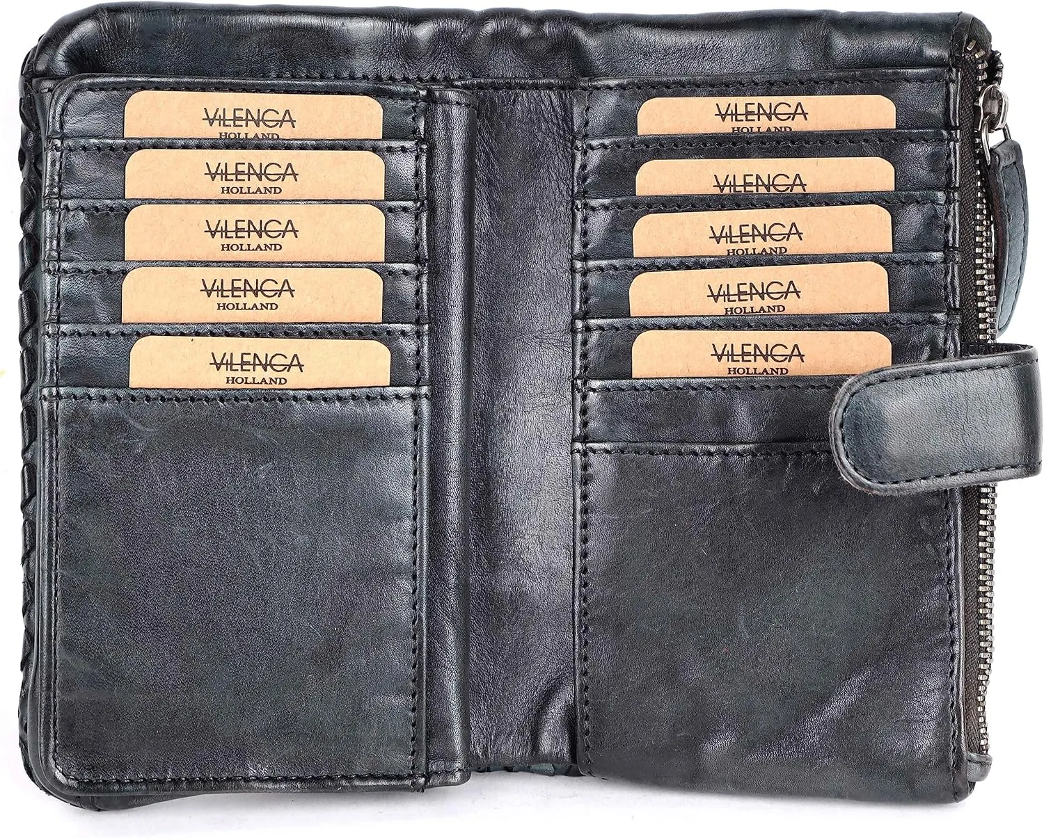 Genuine Leather Wallets for Women, Small Wallet for Ladies Zipper Coin Purse Credit Card Holder with Strap (VL-163-GREY)