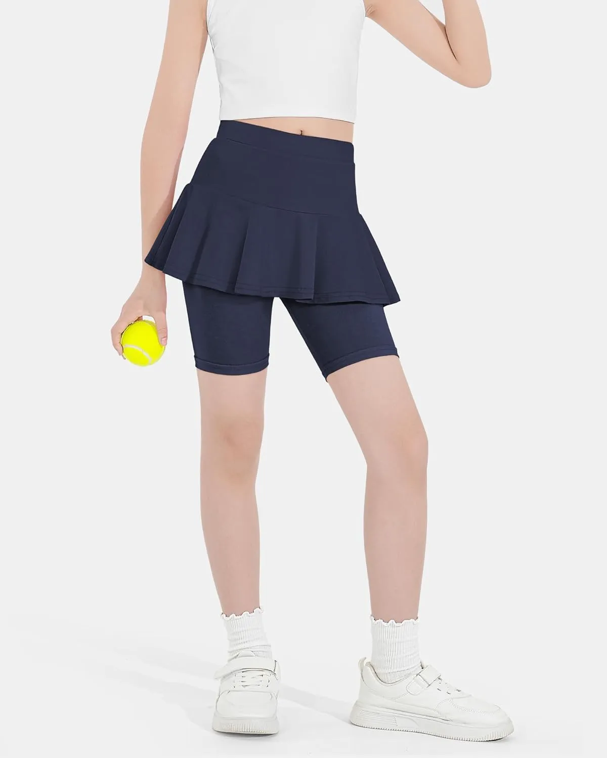Girls Leggings with Skirt Uniform Skirts for Girls Knee-Length Ruffle Skirt Pants for Kid 4-11 Years