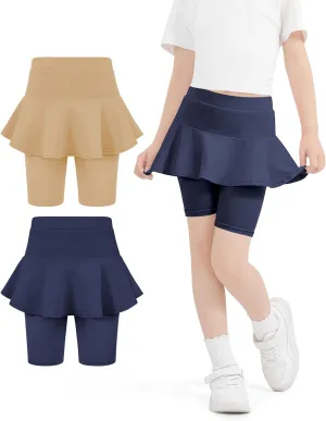 Girls Leggings with Skirt Uniform Skirts for Girls Knee-Length Ruffle Skirt Pants for Kid 4-11 Years