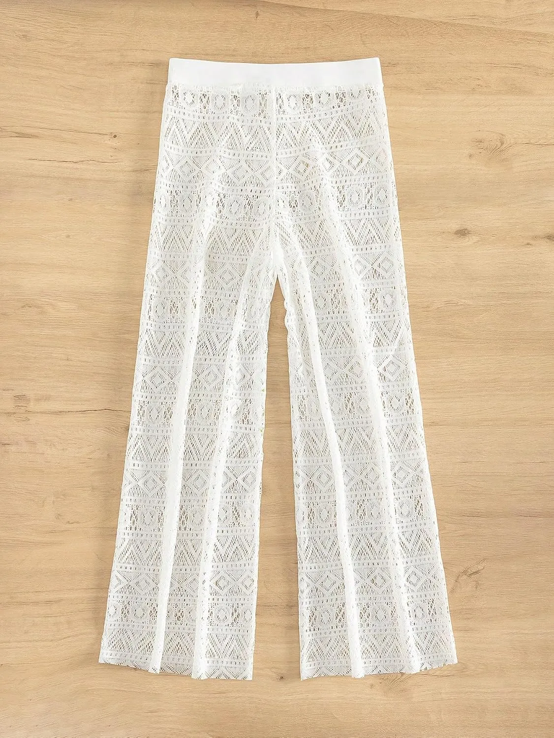 GORGLITTER Women's Crochet Hollow Out Beach Pants High Waist Swimsuit Cover Up Pants