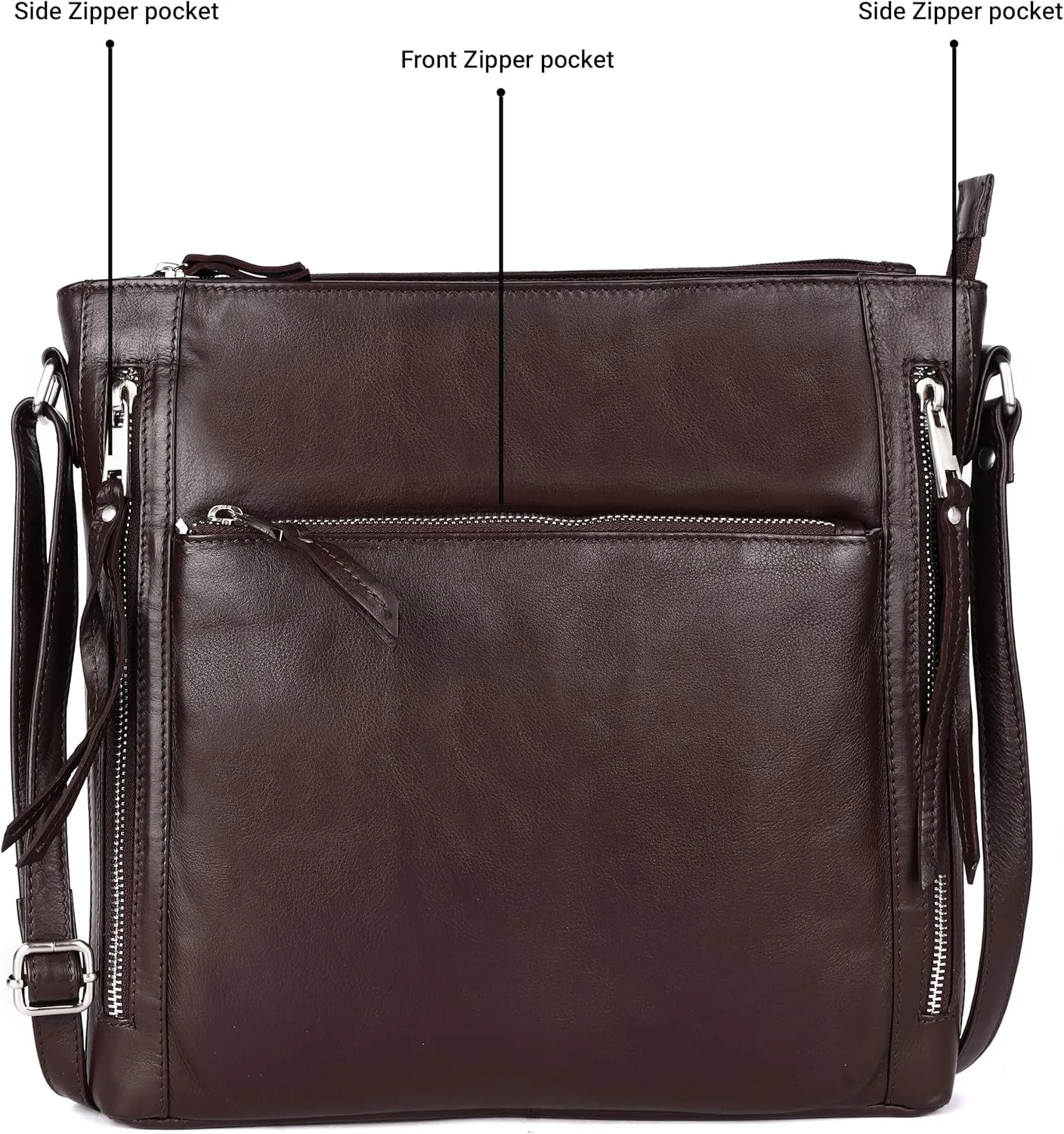 Grace Soft Napa Real Leather Large Cross body handbag-Double Zip Premium Sling Crossover Shoulder Bag for Women