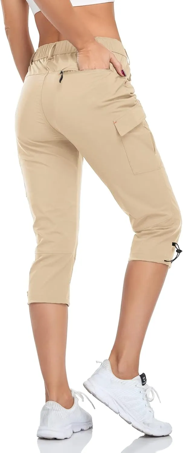 GymBrave Women's Hiking Cargo Pants Quick Dry Outdoor Camping Capris Water Resistant UPF 50 with Zipper Pockets