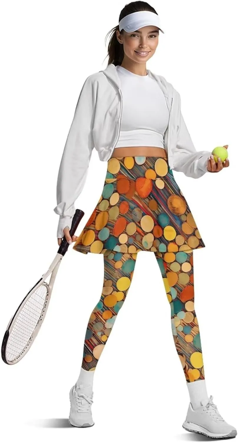 Hand Drawings Womens Skirt Leggings Lotus Flower Skirts Pants Running Tiger Painting Slim Trousers with Skirt