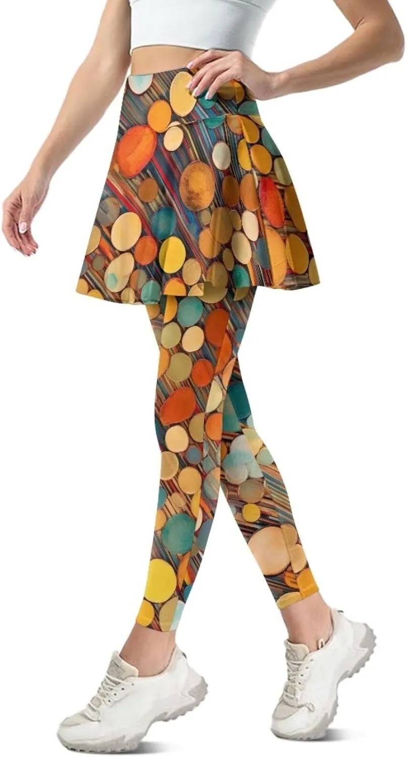 Hand Drawings Womens Skirt Leggings Lotus Flower Skirts Pants Running Tiger Painting Slim Trousers with Skirt