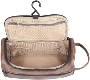 Hanging Leather Toiletry Bag for Men & Women - Leather Shaving Bag Use for Traveling, Travel Essentials Cosmetic Gifts for women, Husband, Father's Day & Storage Bag - Brown 28 x 13 x 15cm