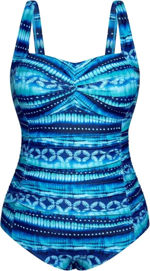 Hanna Nikole Women Plus Size One Piece Swimsuits Tummy Control Bathing Suit Twist Front Ruched Push Up Swimwear