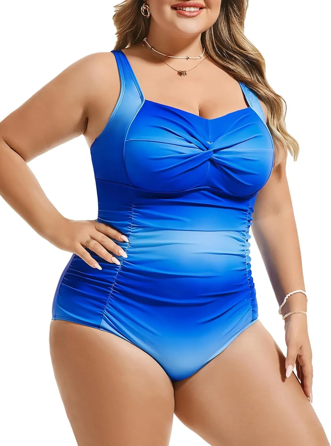 Hanna Nikole Women Plus Size One Piece Swimsuits Tummy Control Bathing Suit Twist Front Ruched Push Up Swimwear