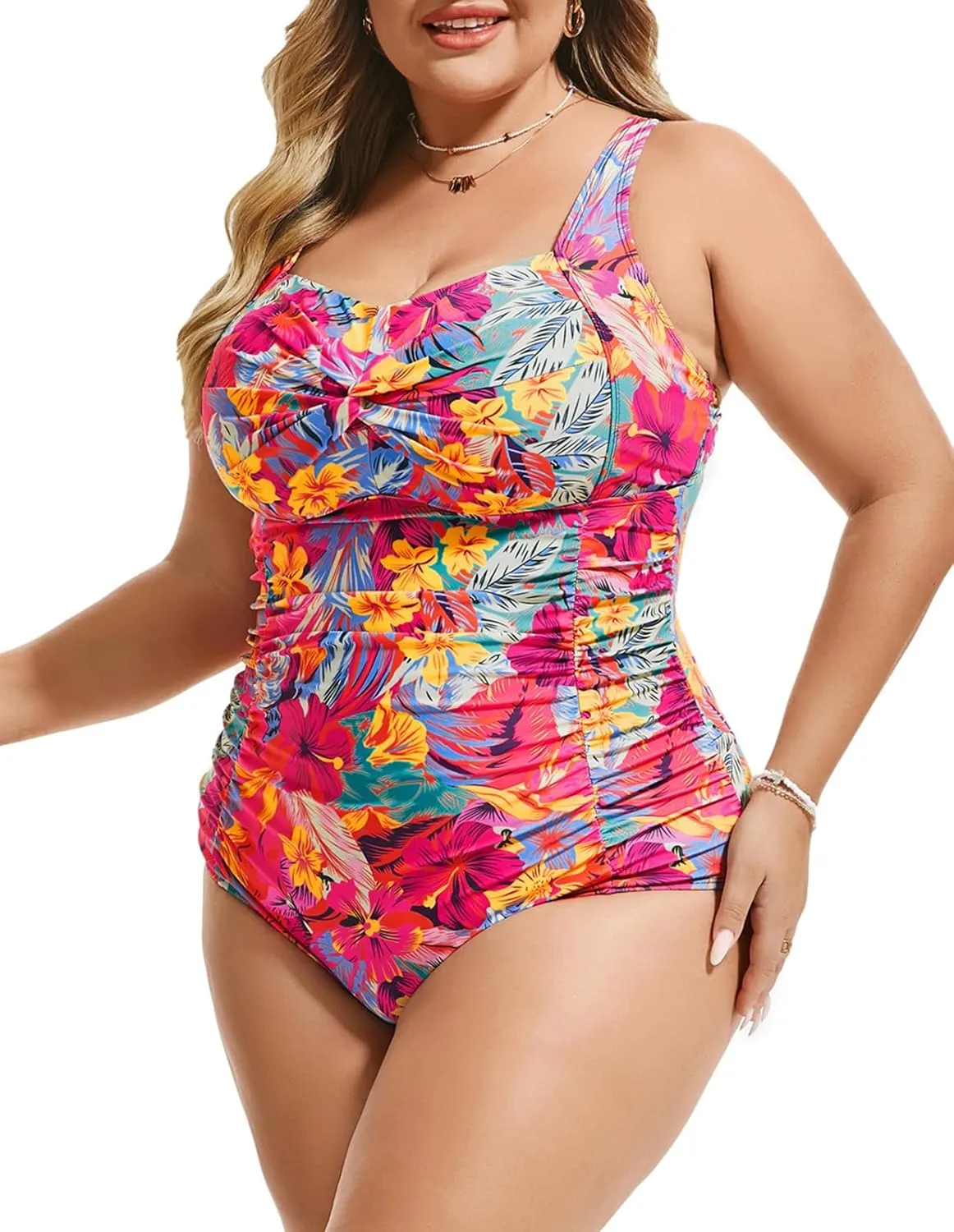 Hanna Nikole Women Plus Size One Piece Swimsuits Tummy Control Bathing Suit Twist Front Ruched Push Up Swimwear