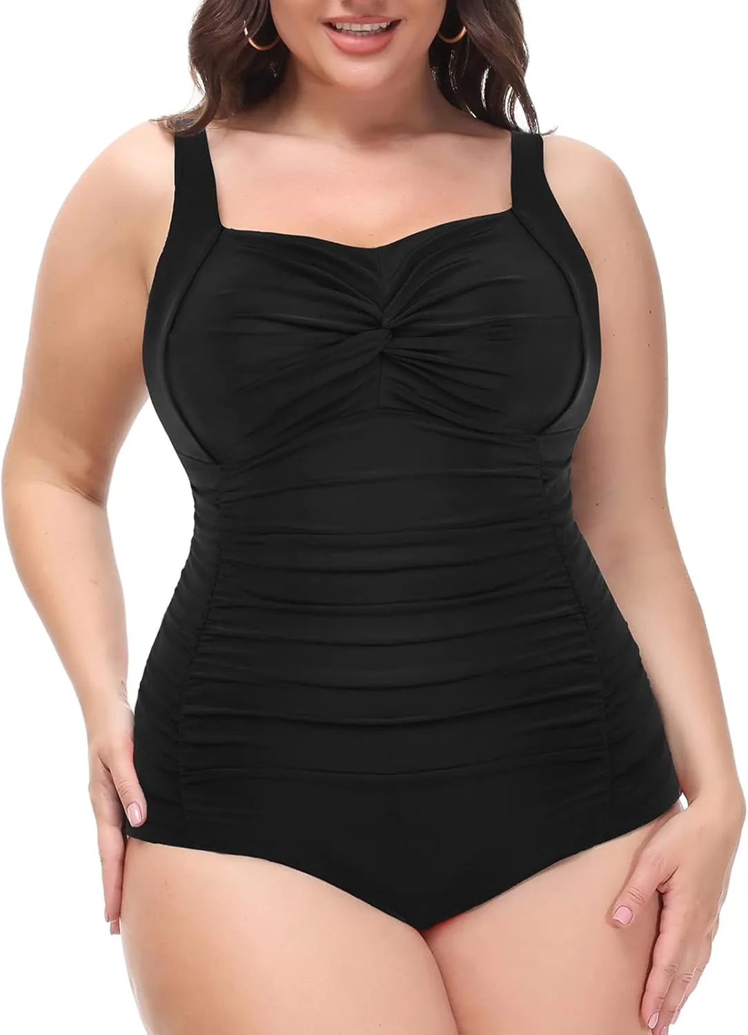 Hanna Nikole Women Plus Size One Piece Swimsuits Tummy Control Bathing Suit Twist Front Ruched Push Up Swimwear