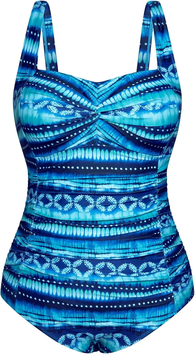 Hanna Nikole Women Plus Size One Piece Swimsuits Tummy Control Bathing Suit Twist Front Ruched Push Up Swimwear
