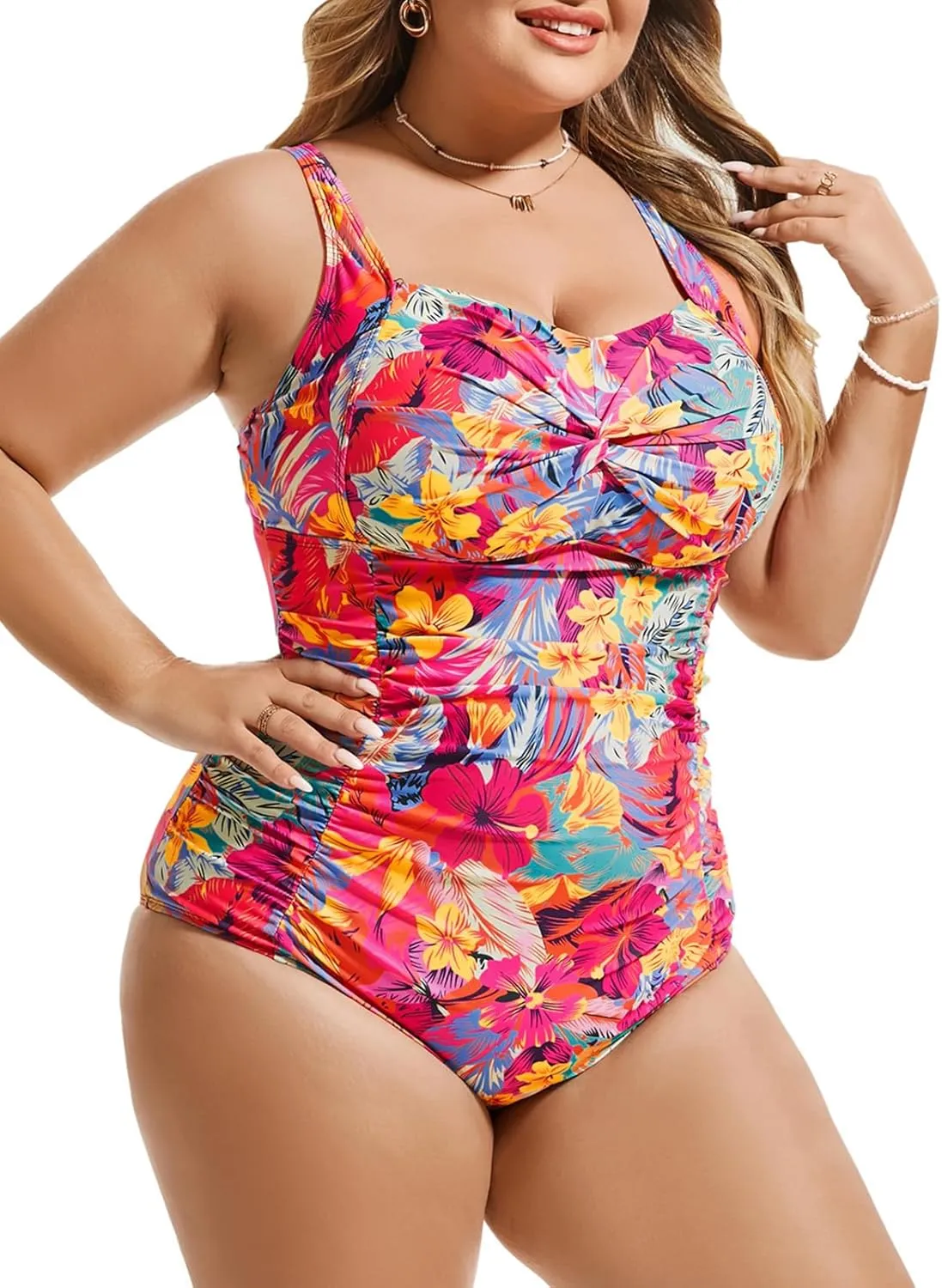 Hanna Nikole Women Plus Size One Piece Swimsuits Tummy Control Bathing Suit Twist Front Ruched Push Up Swimwear