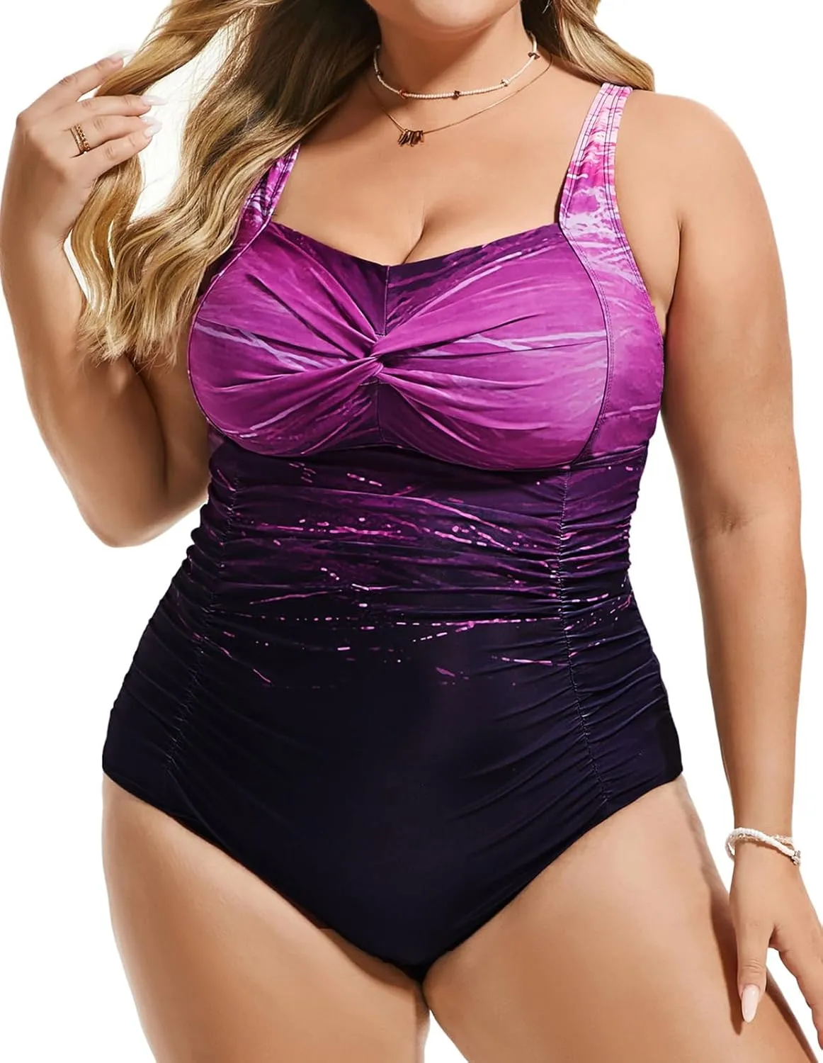 Hanna Nikole Women Plus Size One Piece Swimsuits Tummy Control Bathing Suit Twist Front Ruched Push Up Swimwear