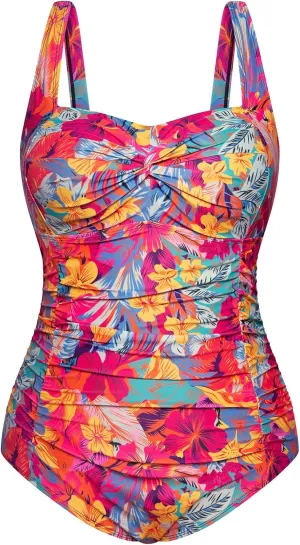 Hanna Nikole Women Plus Size One Piece Swimsuits Tummy Control Bathing Suit Twist Front Ruched Push Up Swimwear