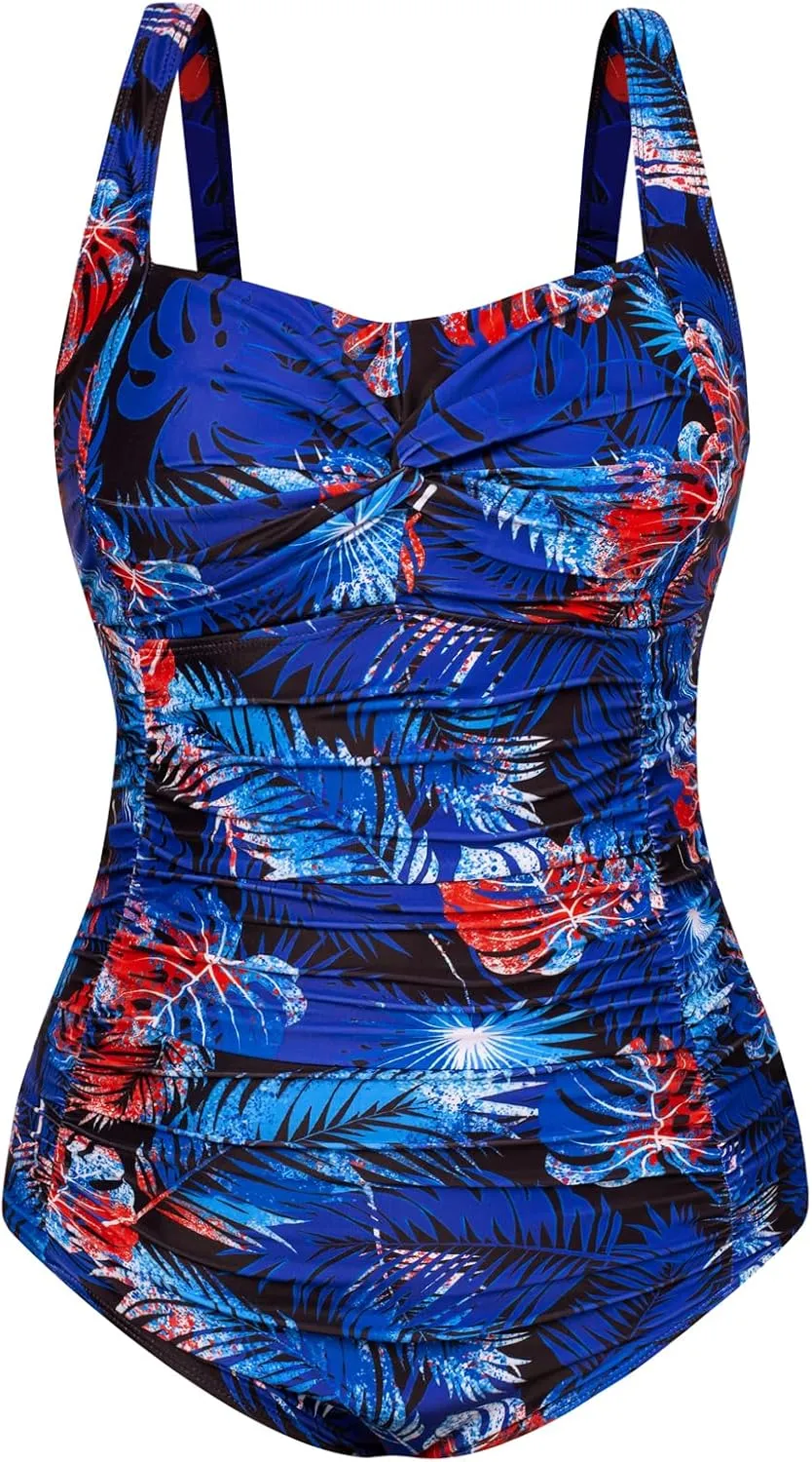 Hanna Nikole Women Plus Size One Piece Swimsuits Tummy Control Bathing Suit Twist Front Ruched Push Up Swimwear