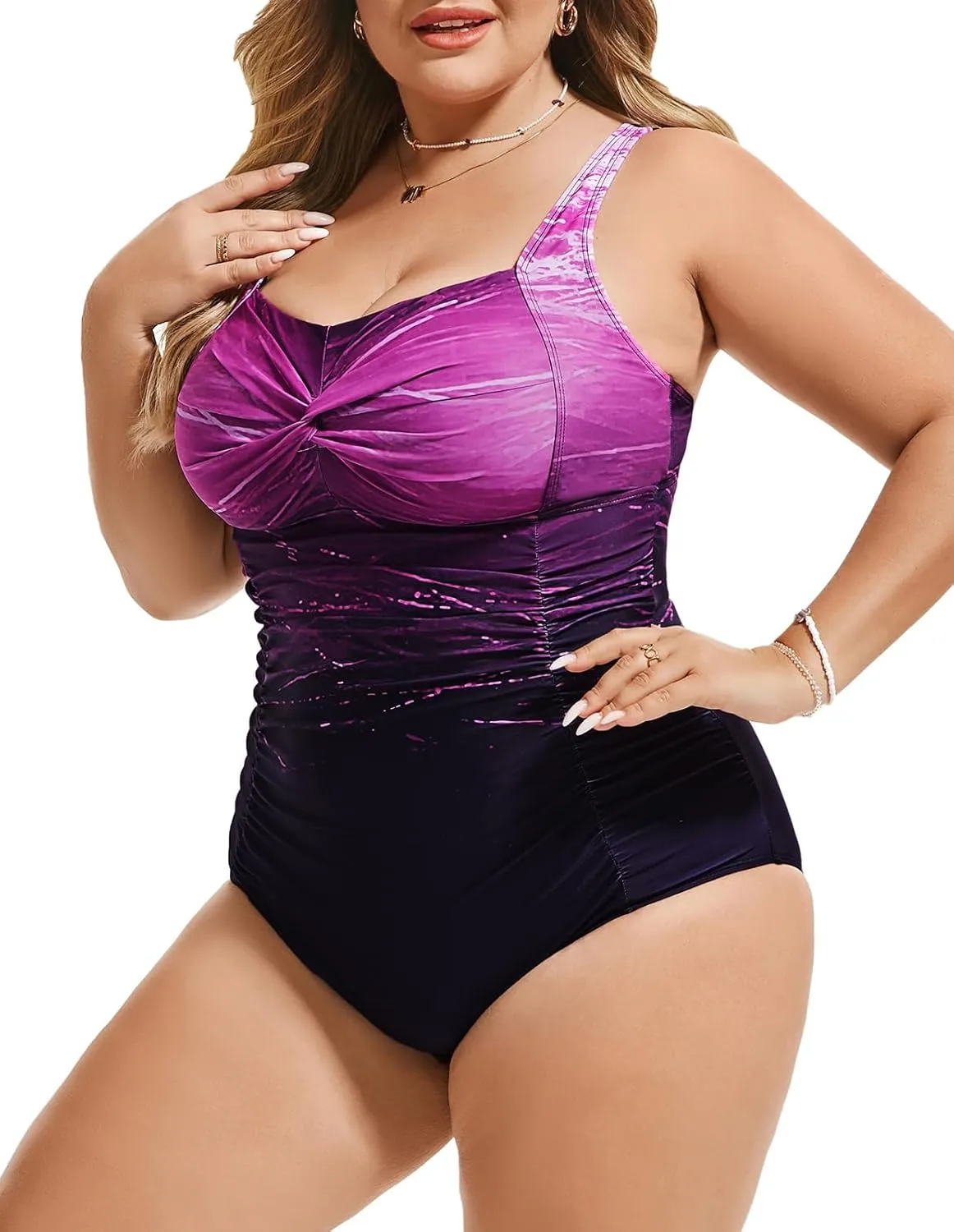 Hanna Nikole Women Plus Size One Piece Swimsuits Tummy Control Bathing Suit Twist Front Ruched Push Up Swimwear
