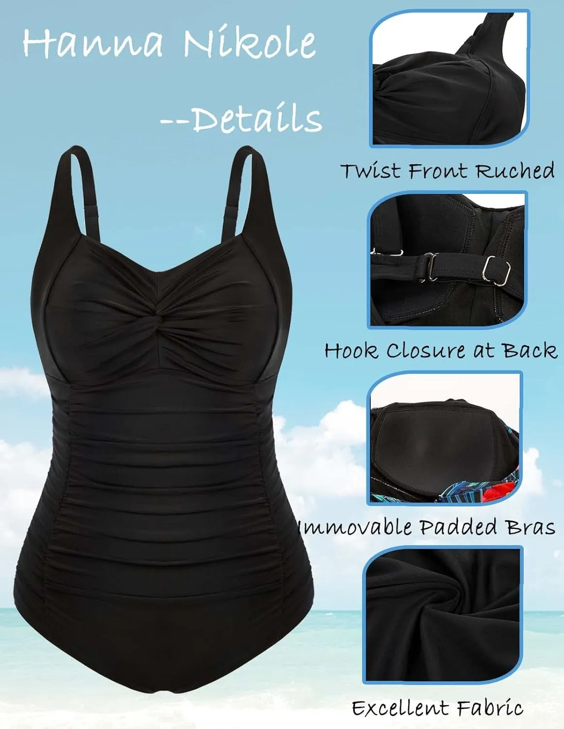 Hanna Nikole Women Plus Size One Piece Swimsuits Tummy Control Bathing Suit Twist Front Ruched Push Up Swimwear