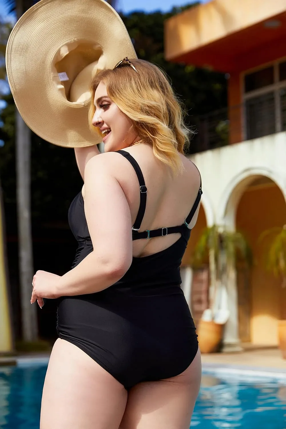 Hanna Nikole Women Plus Size One Piece Swimsuits Tummy Control Bathing Suit Twist Front Ruched Push Up Swimwear