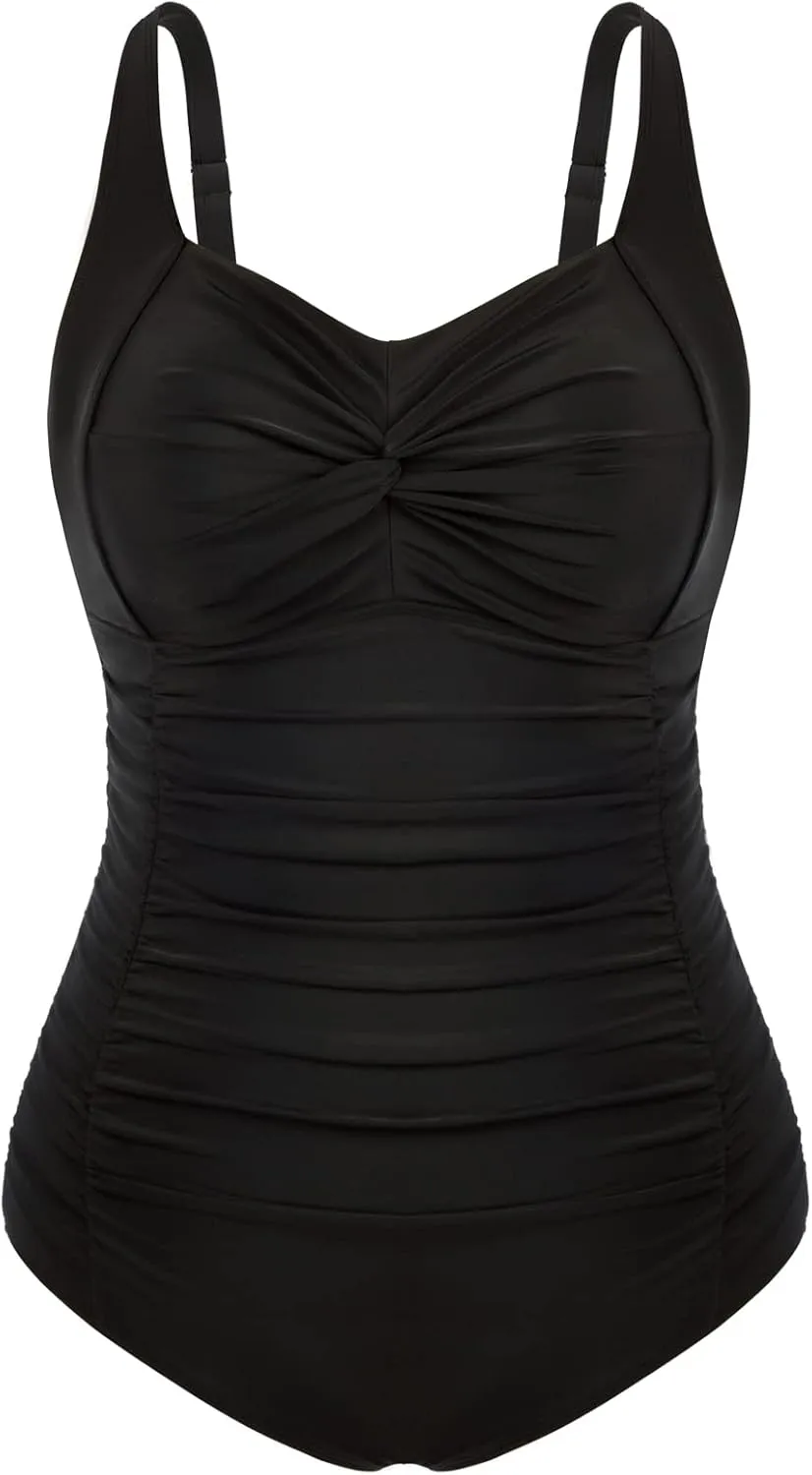 Hanna Nikole Women Plus Size One Piece Swimsuits Tummy Control Bathing Suit Twist Front Ruched Push Up Swimwear