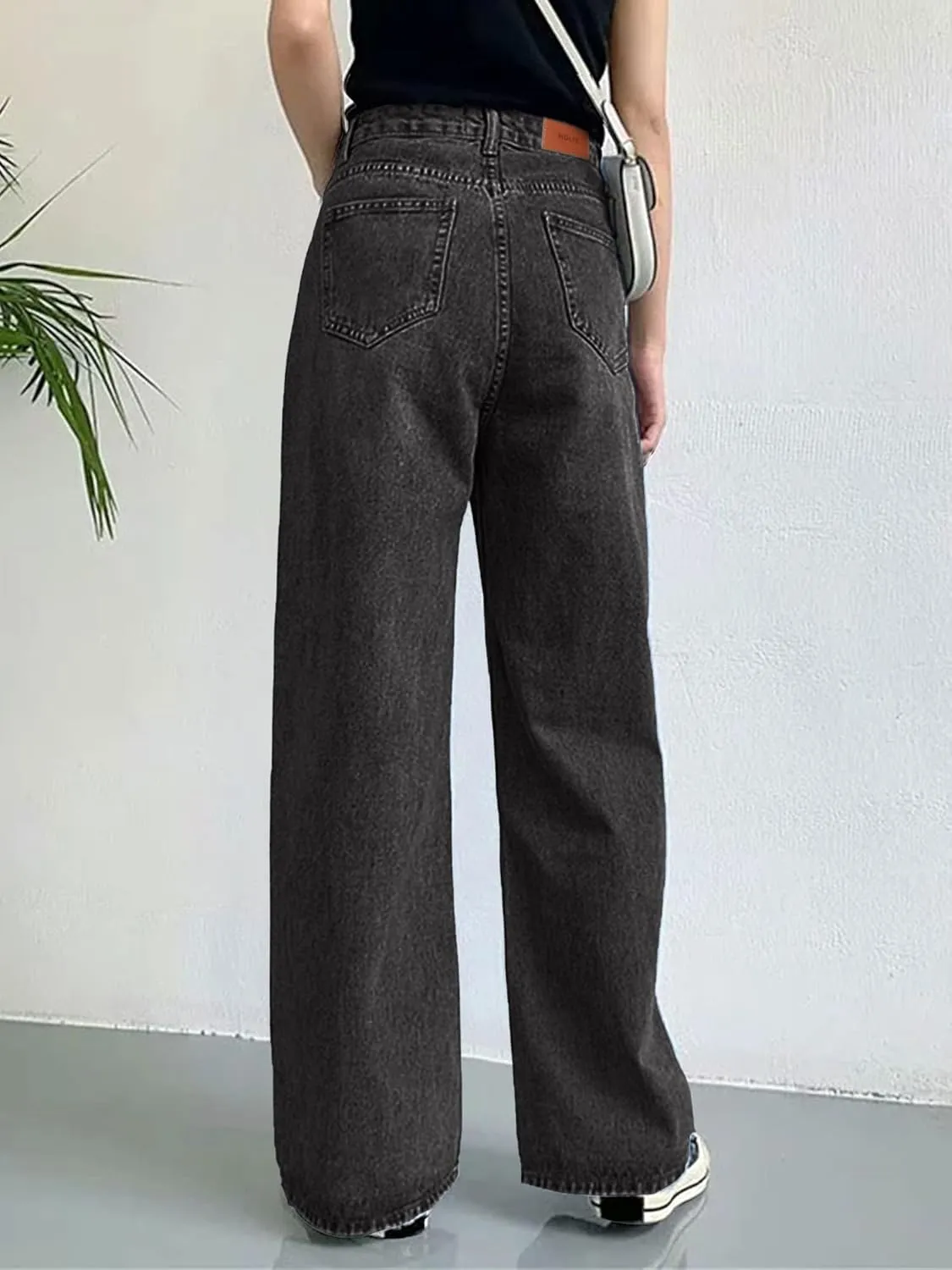 HDLTE Women Ripped Boyfriends Jeans Distressed High Waist Baggy Denim Pants Wide Leg Straight Trousers Y2k Streetwear Pants