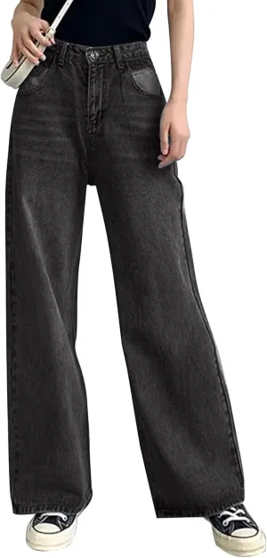 HDLTE Women Ripped Boyfriends Jeans Distressed High Waist Baggy Denim Pants Wide Leg Straight Trousers Y2k Streetwear Pants