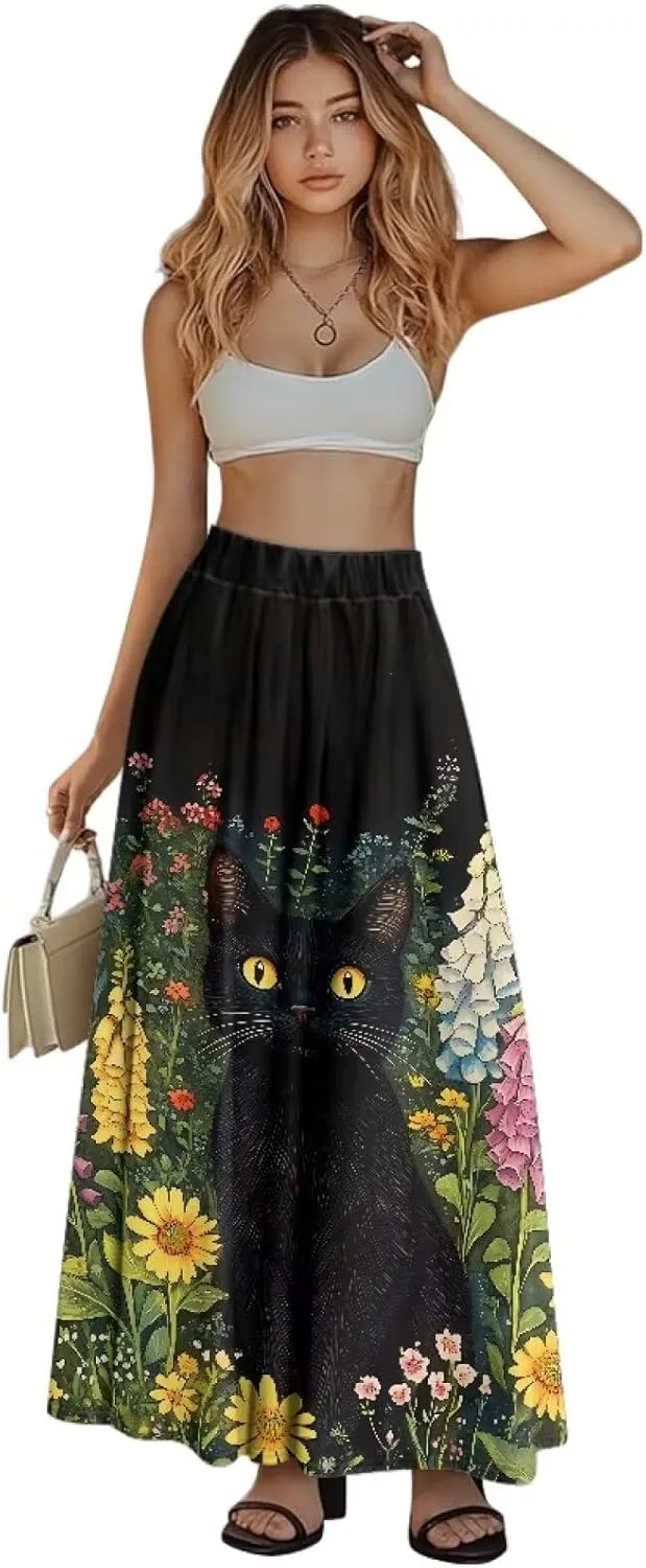 High Waist Skirt for Women Elastic Waist Long Skirt 2024 Elegant Slim Fit Swing Skirt with Pockets