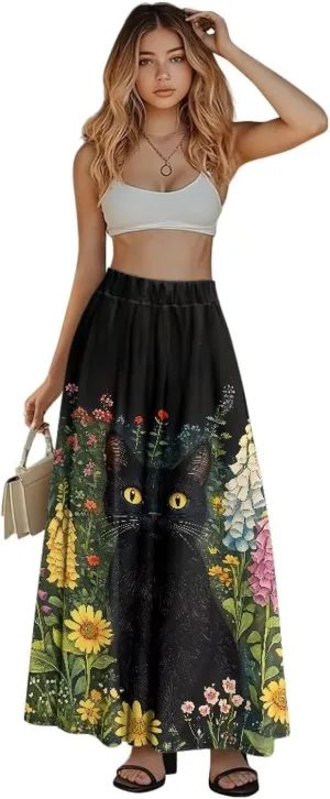 High Waist Skirt for Women Elastic Waist Long Skirt 2024 Elegant Slim Fit Swing Skirt with Pockets