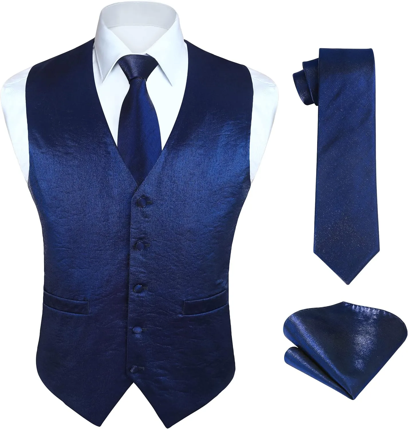 HISDERN 3PC Men's Paisley Floral Jacquard Suit Vest & Necktie and Pocket Square Formal Waistcoat for Tuxedo Wedding Party