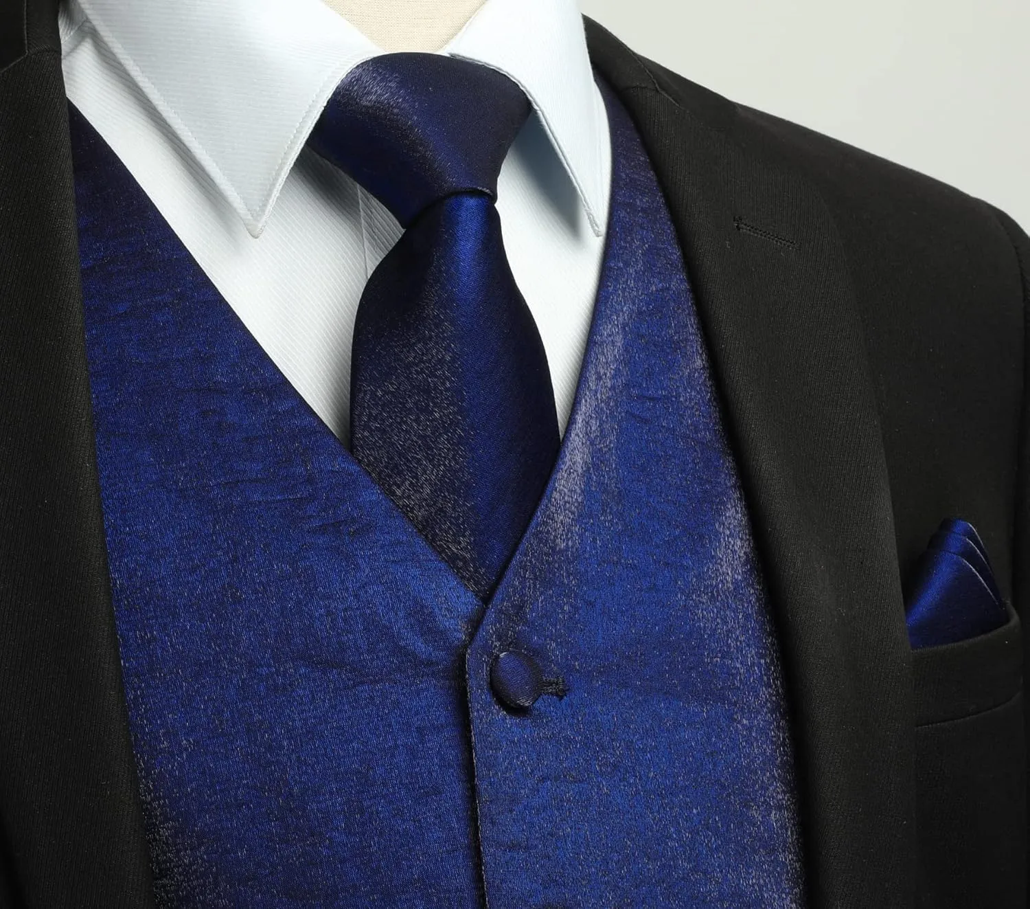 HISDERN 3PC Men's Paisley Floral Jacquard Suit Vest & Necktie and Pocket Square Formal Waistcoat for Tuxedo Wedding Party