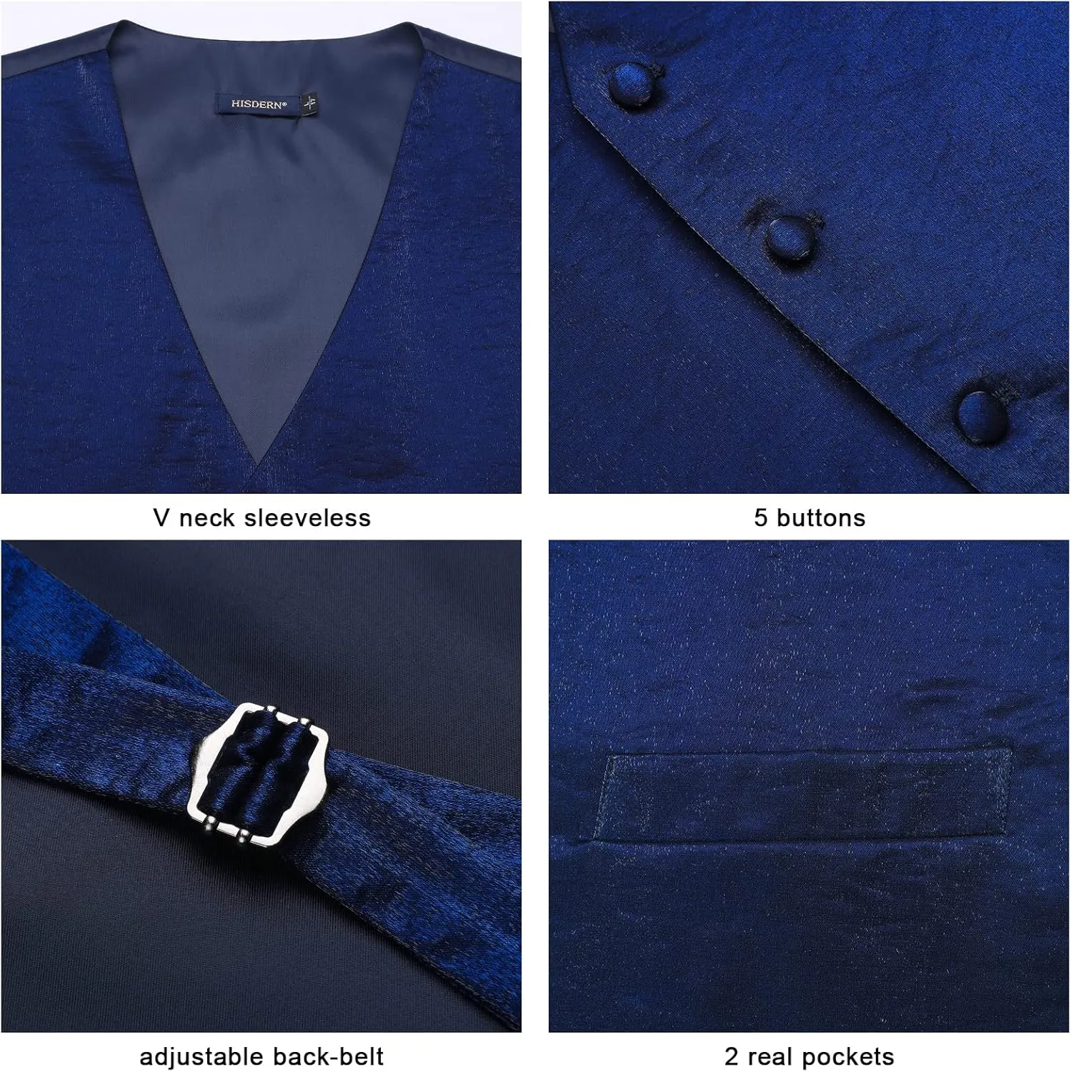 HISDERN 3PC Men's Paisley Floral Jacquard Suit Vest & Necktie and Pocket Square Formal Waistcoat for Tuxedo Wedding Party