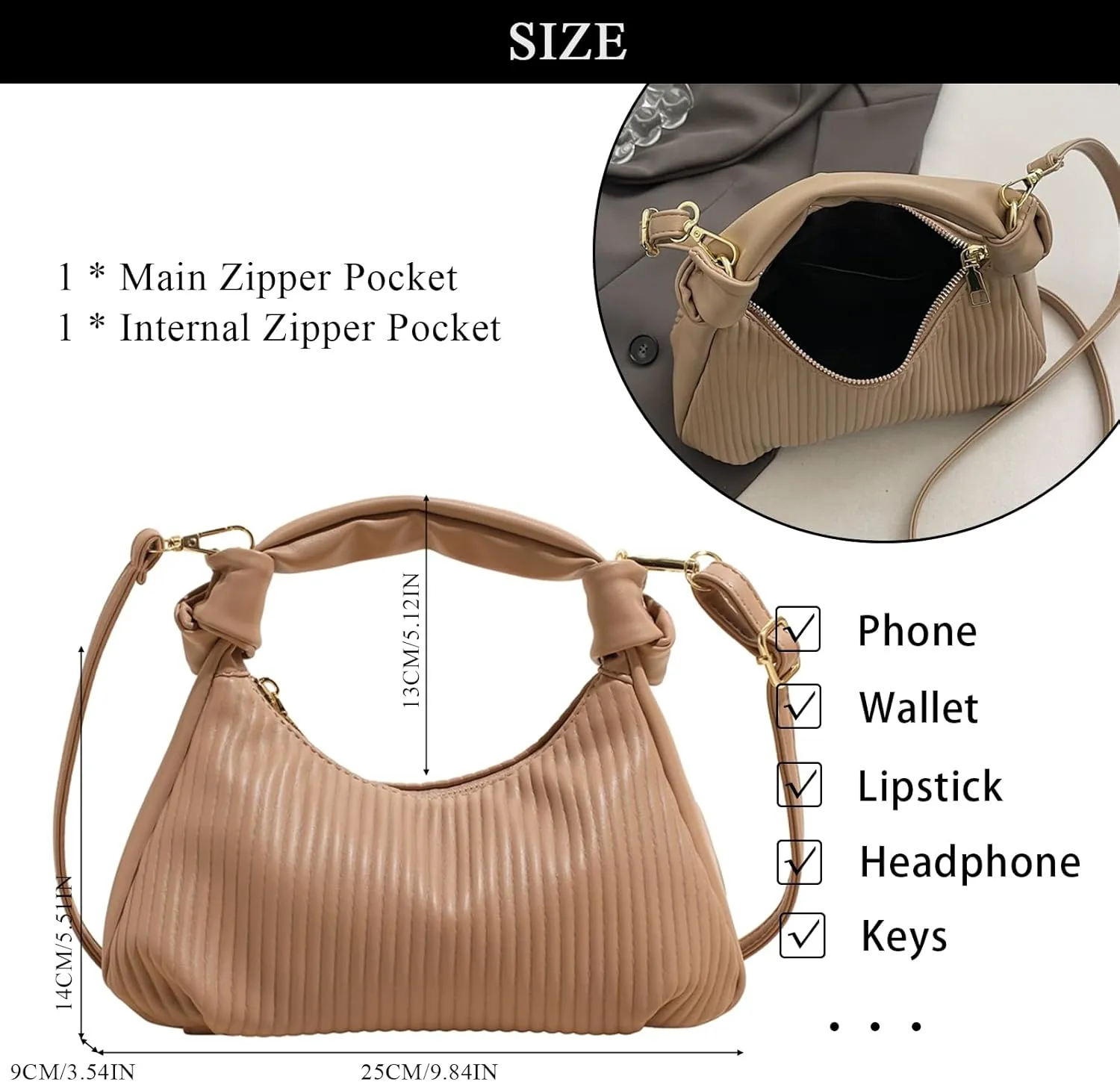 Hobo Purses for Women Trendy Pleated Clutch Purse Top Handle Shoulder Bag Crossbody Handbags