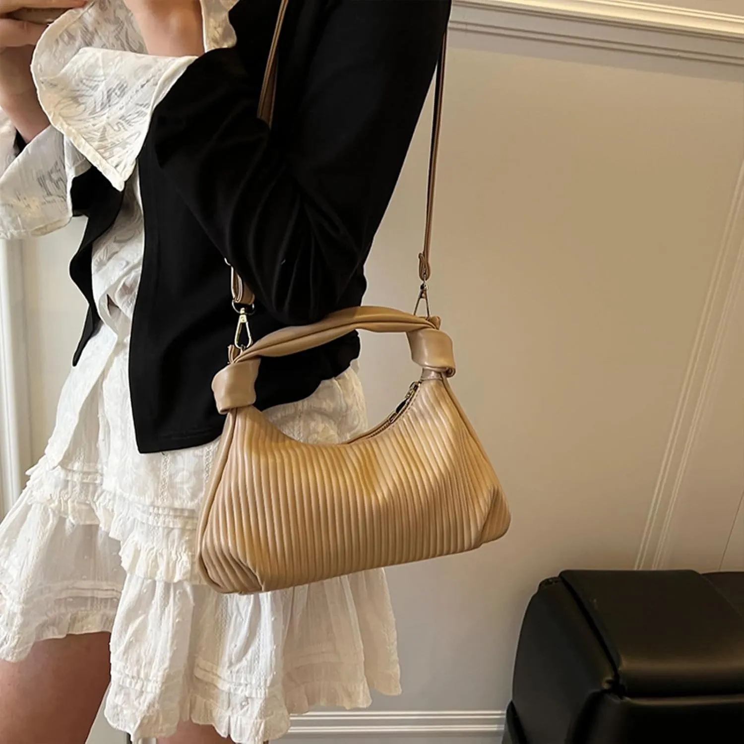Hobo Purses for Women Trendy Pleated Clutch Purse Top Handle Shoulder Bag Crossbody Handbags