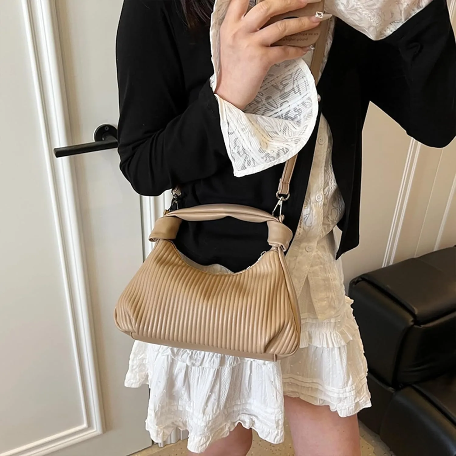 Hobo Purses for Women Trendy Pleated Clutch Purse Top Handle Shoulder Bag Crossbody Handbags