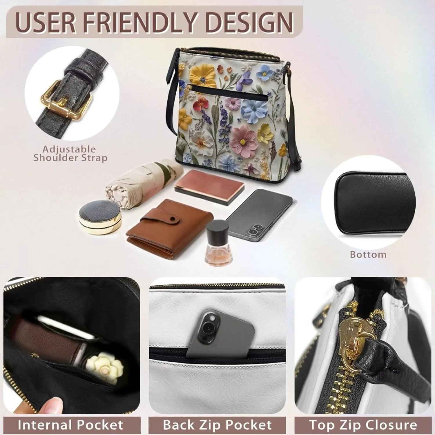HUGS IDEA Crossbody Bag for Women Leather Handbag Sling Bag Large Hobo Bag Cell Phone Bag