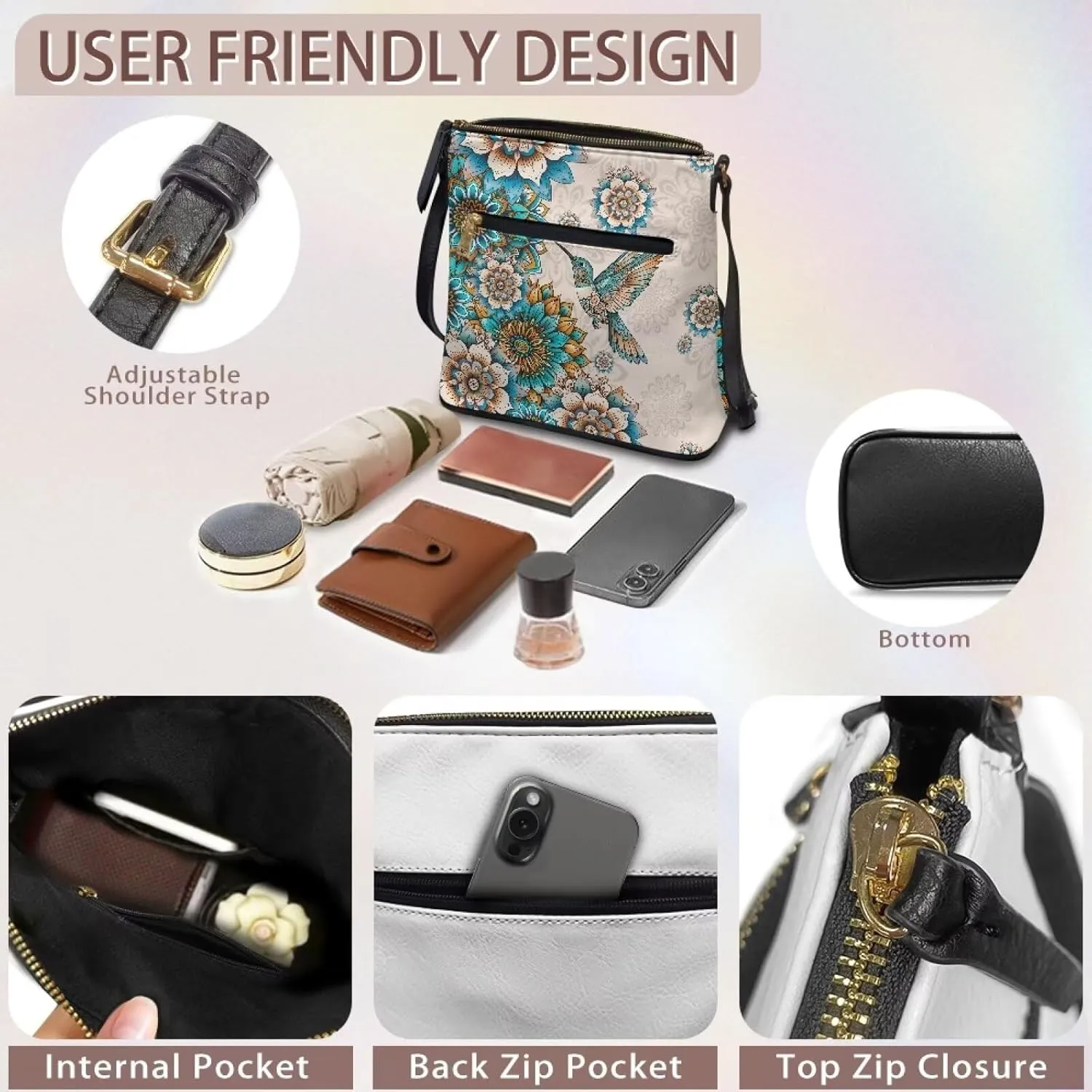 HUGS IDEA Crossbody Bag for Women Leather Handbag Sling Bag Large Hobo Bag Cell Phone Bag