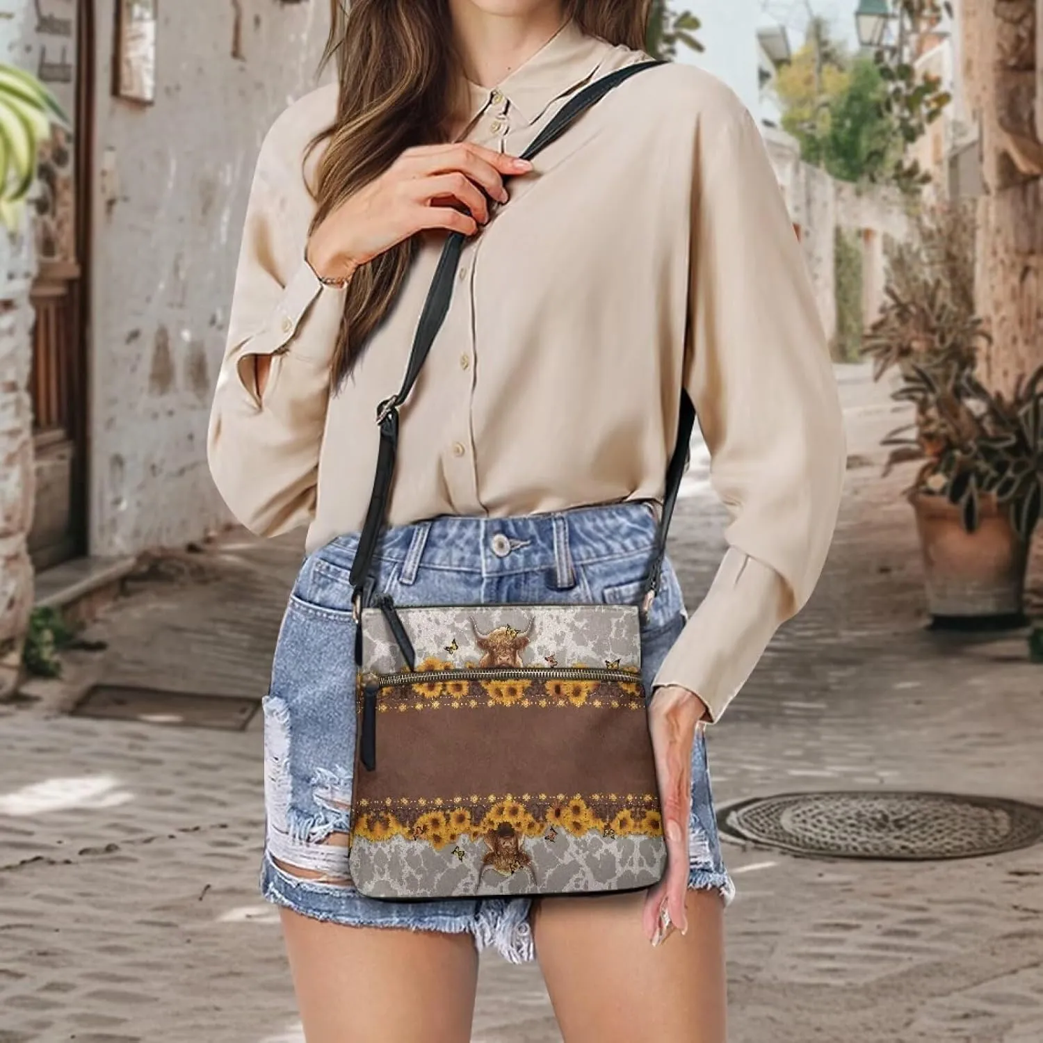 HUGS IDEA Crossbody Bag for Women Leather Purse for Lady Retro Shoulder Bag for Work Travel