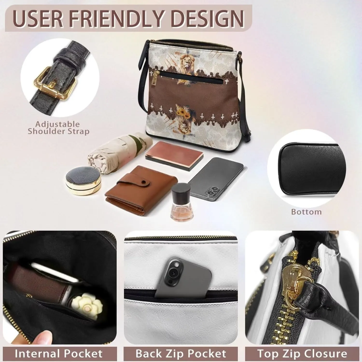 HUGS IDEA Crossbody Bag for Women Leather Purse for Lady Retro Shoulder Bag for Work Travel