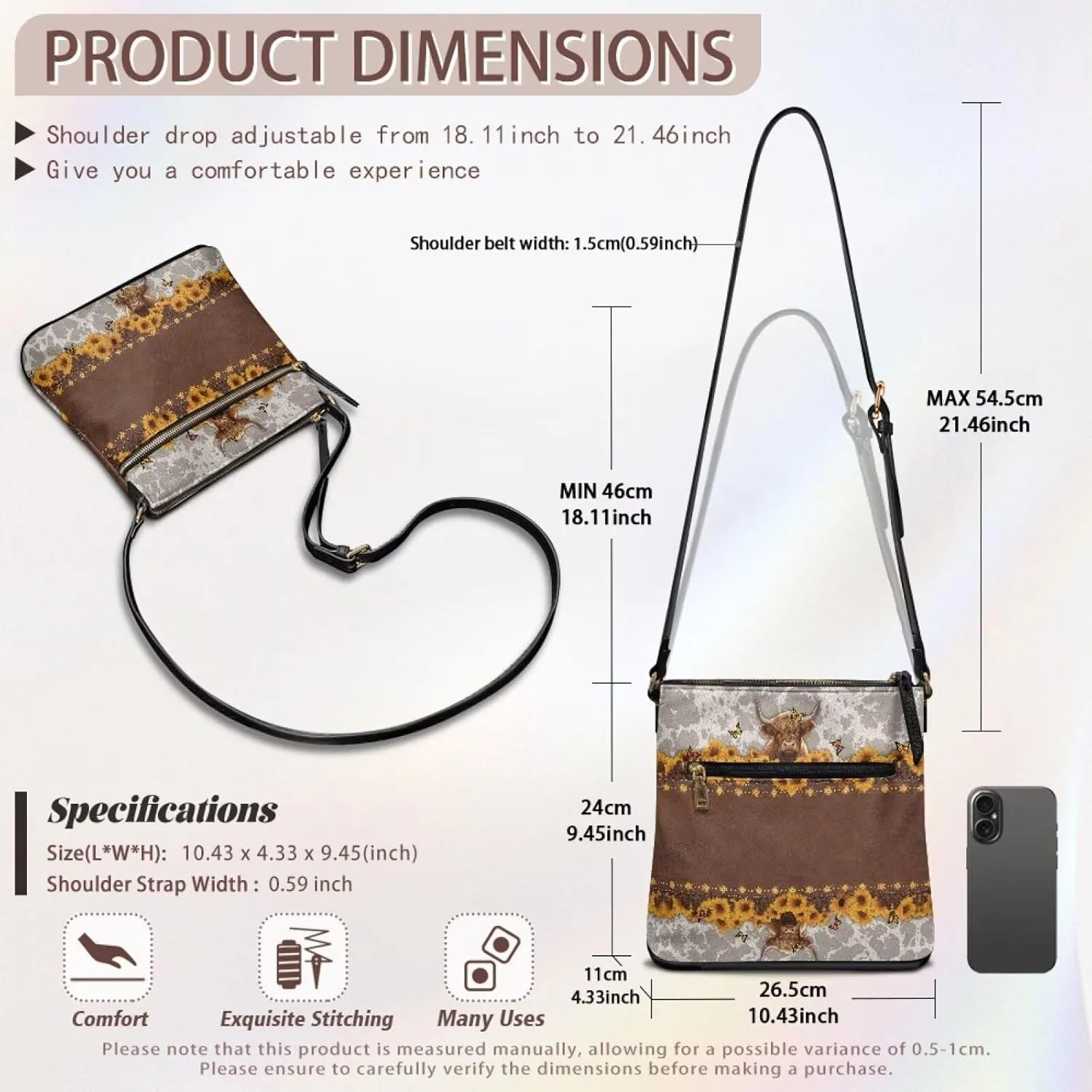 HUGS IDEA Crossbody Bag for Women Leather Purse for Lady Retro Shoulder Bag for Work Travel