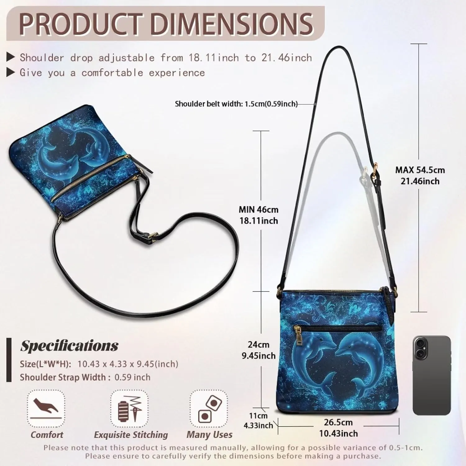 HUGS IDEA Crossbody Purse Leather Handbag for Women Men Shoulder Purse Large Cell Phone Bag