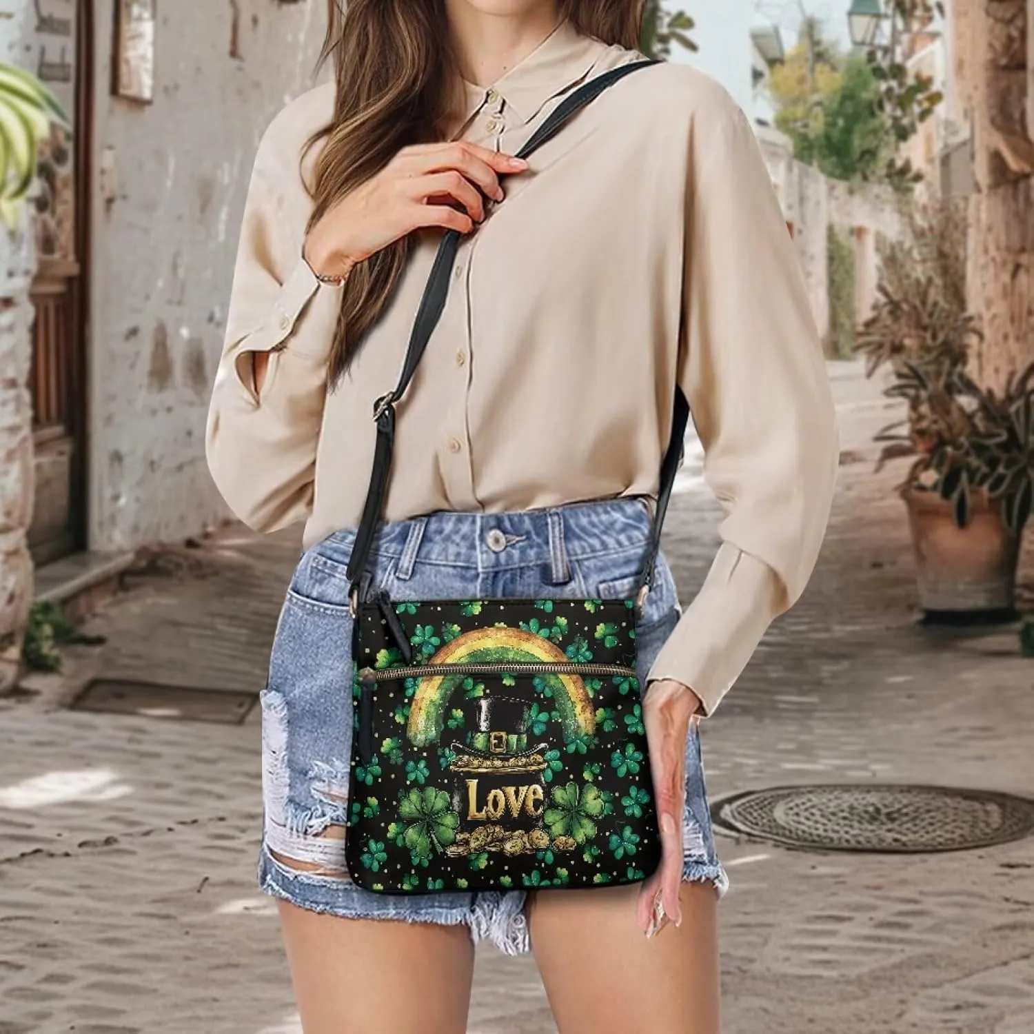 HUGS IDEA St Patrick's Day Crossbody Bag Fashion Shoulder Handbag for Holiday Party Bucket Bag