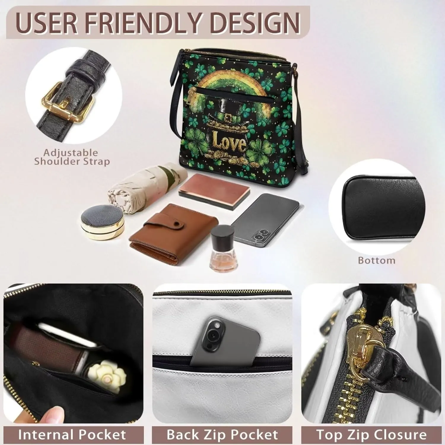 HUGS IDEA St Patrick's Day Crossbody Bag Fashion Shoulder Handbag for Holiday Party Bucket Bag