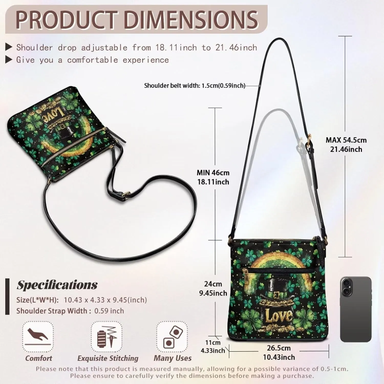 HUGS IDEA St Patrick's Day Crossbody Bag Fashion Shoulder Handbag for Holiday Party Bucket Bag