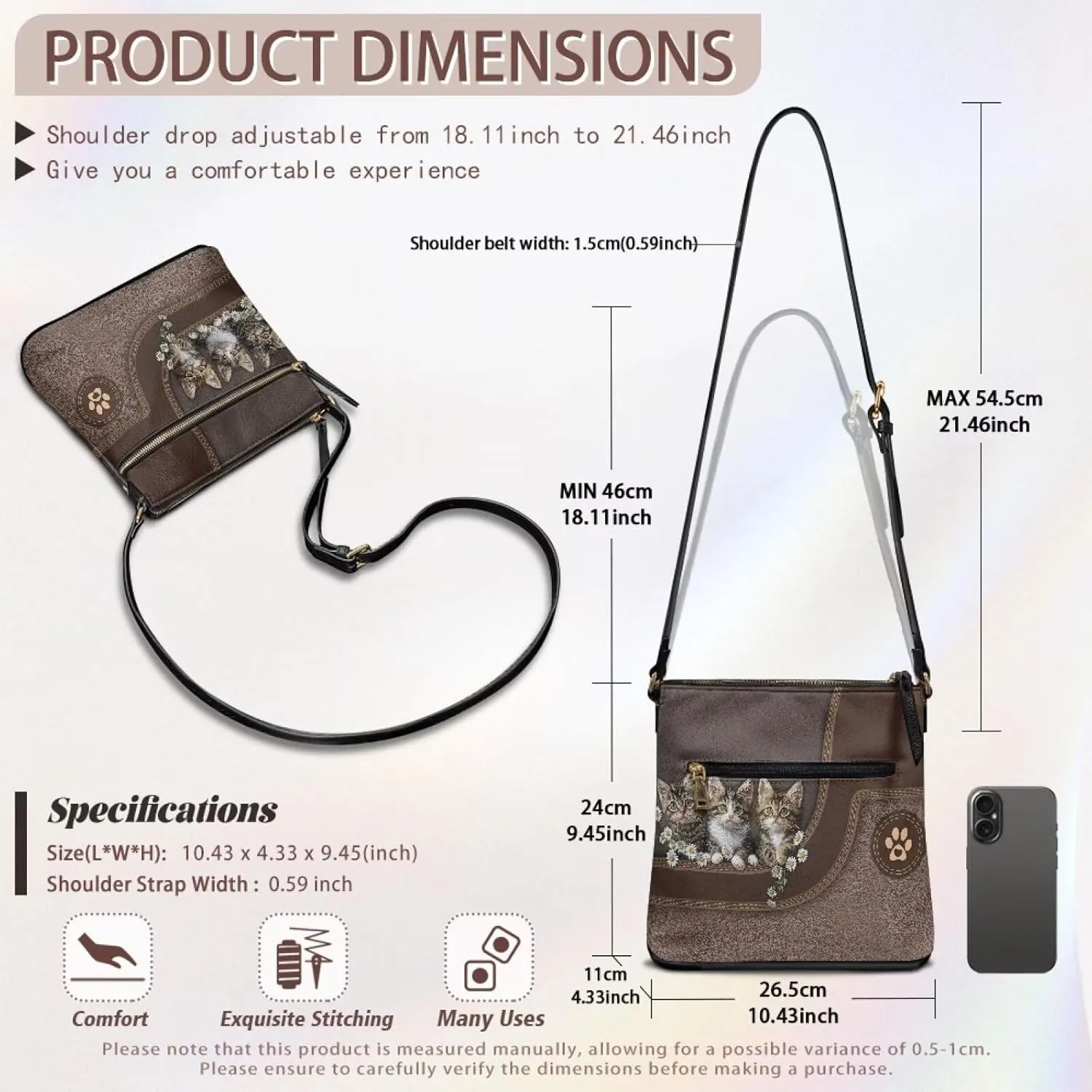 HUGS IDEA Vintage Crossbody Bag for Women Multi Pocket Crossbody Purse Adjustable Shoulder Bag