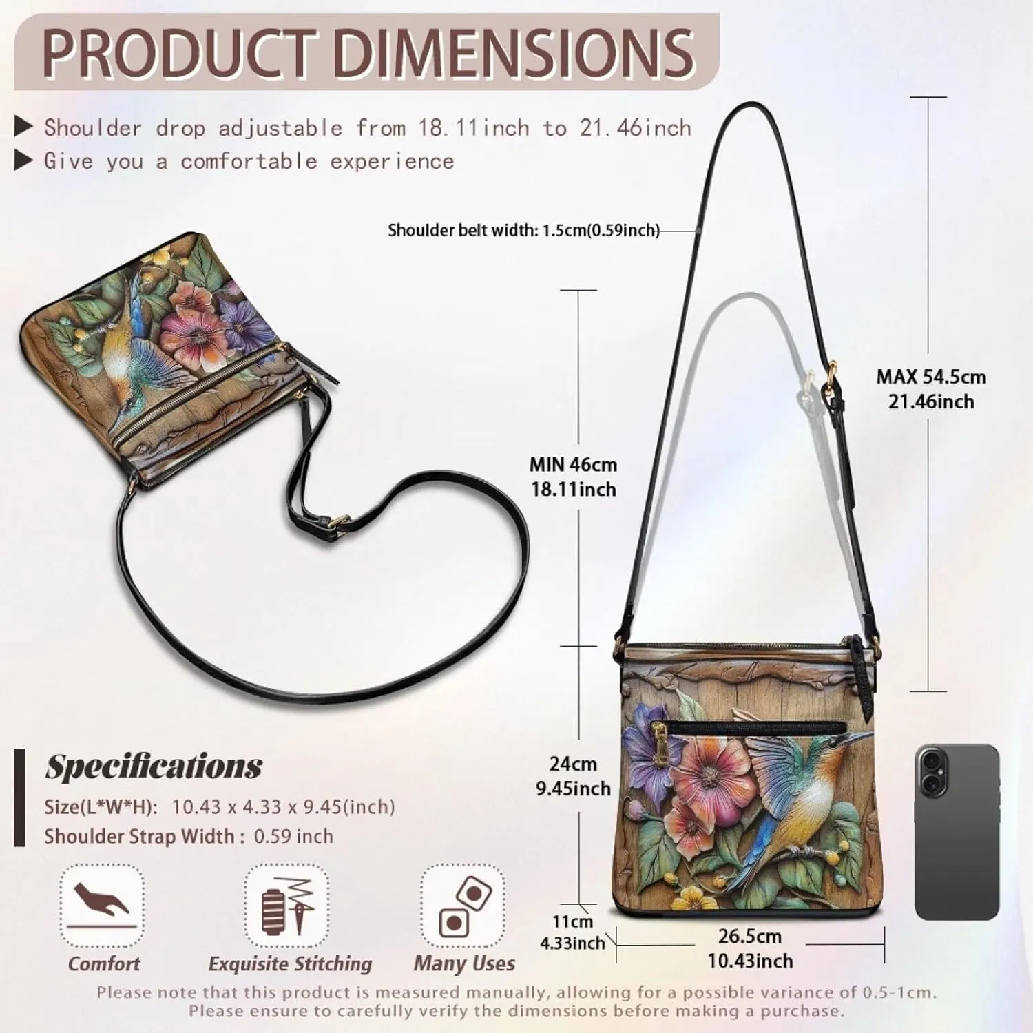 HUGS IDEA Women's Crossbody Purse for Work Large Leather Handbag with Adjustable Shoulder Strap