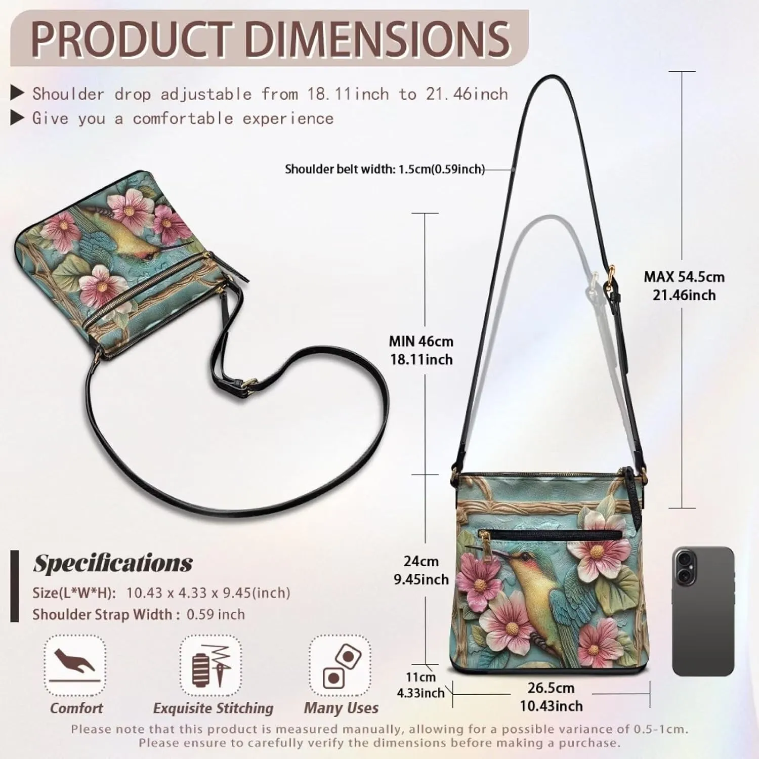 HUGS IDEA Women's Crossbody Purse for Work Large Leather Handbag with Adjustable Shoulder Strap