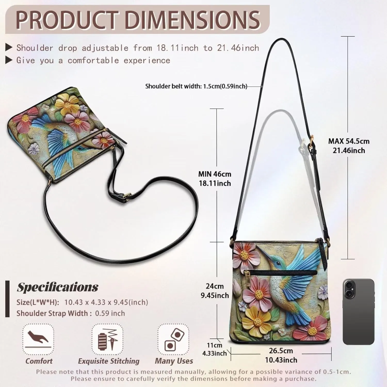 HUGS IDEA Women's Crossbody Purse for Work Large Leather Handbag with Adjustable Shoulder Strap