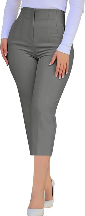 Hvyesh Womens Business Casual Capri Pants Summer Trendy 2025 Pleated High Waisted Capris for Women Wide Leg