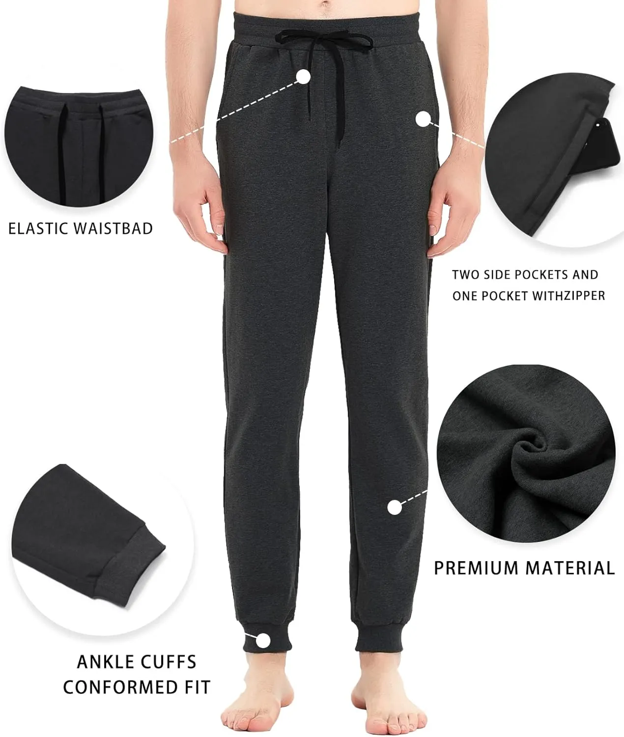 Idtswch 30/32/34/36/38/40 Long Inseam Mens Tall Sweatpants Extra Long Joggers Pant with Zip Pockets