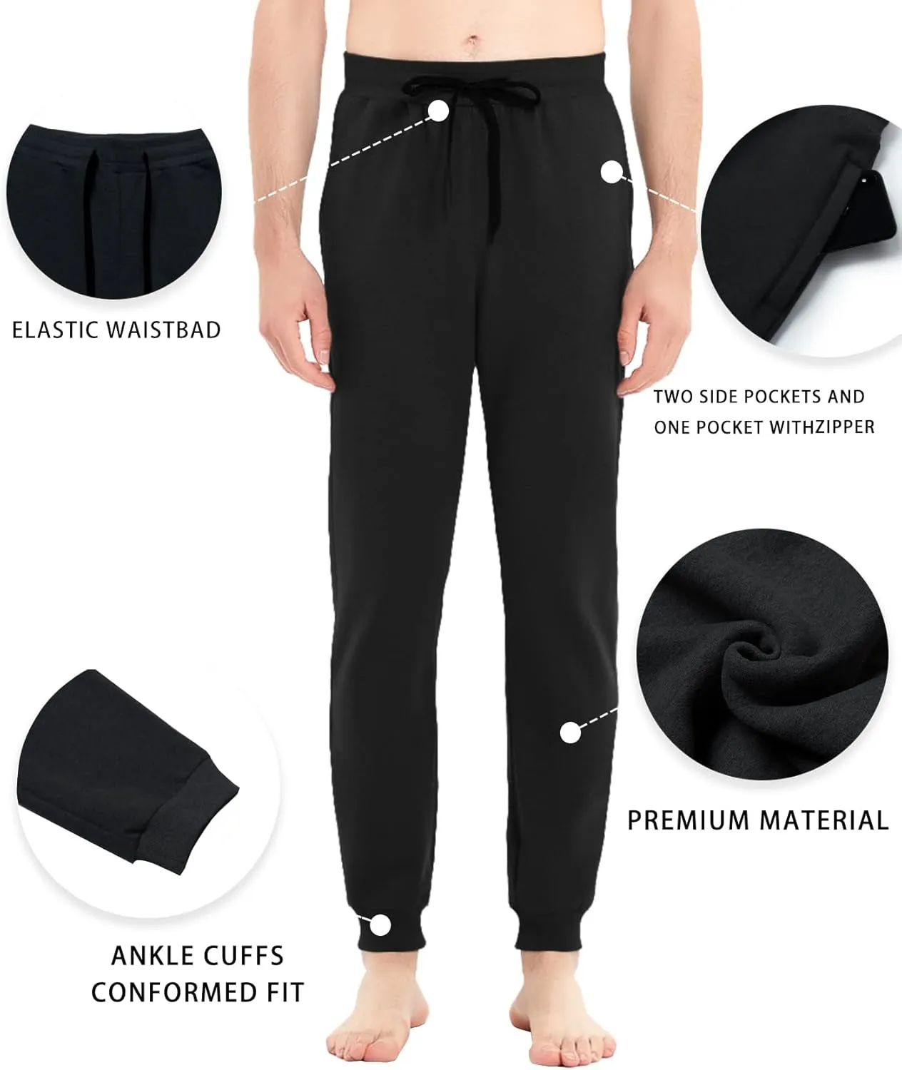 Idtswch 30/32/34/36/38/40 Long Inseam Mens Tall Sweatpants Extra Long Joggers Pant with Zip Pockets